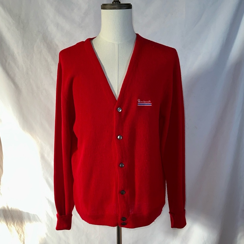 Swingster • Vintage 80s Beechcraft Red Cardigan Knit Sweater  • Men’s L